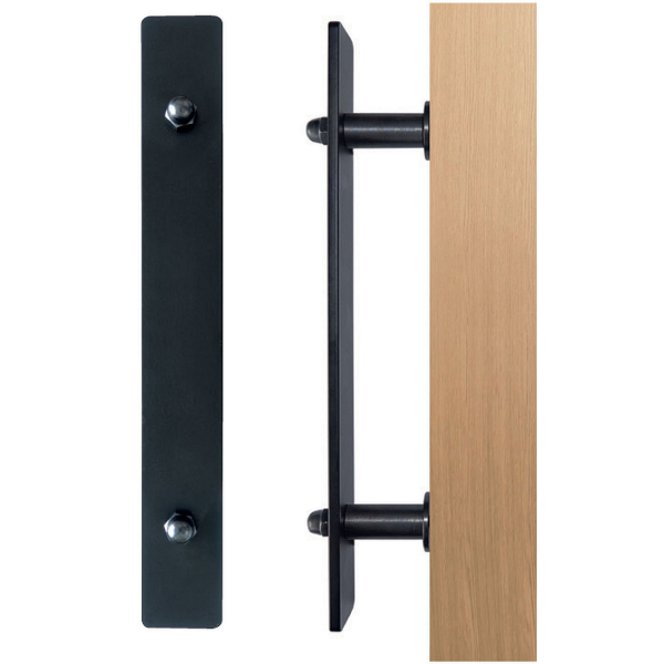 Casa vintage single pull handle in black installed on wooden door