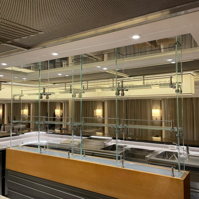 Glass connectors installed at the bar area on a cruise