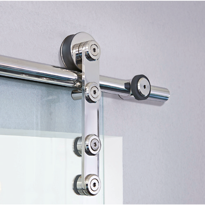 Sliding door hardware flatec IV in polished stainless steel for glass doors