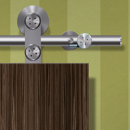 Barn door hardware Flatec II installed on wooden sliding door
