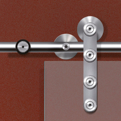 Barn door hardware Flatec IV installed on glass sliding door