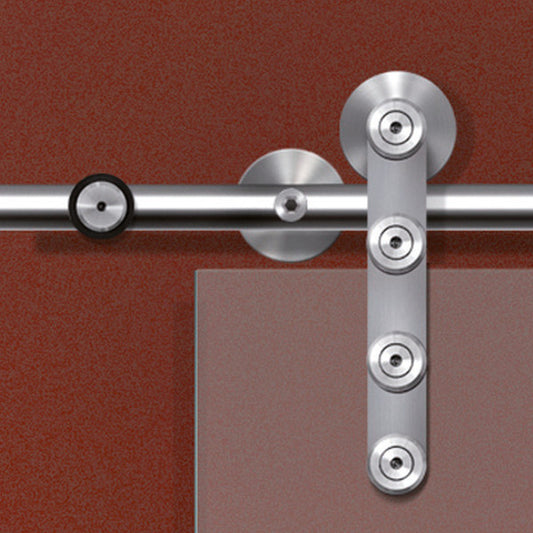 Barn door hardware Flatec IV installed on glass sliding door