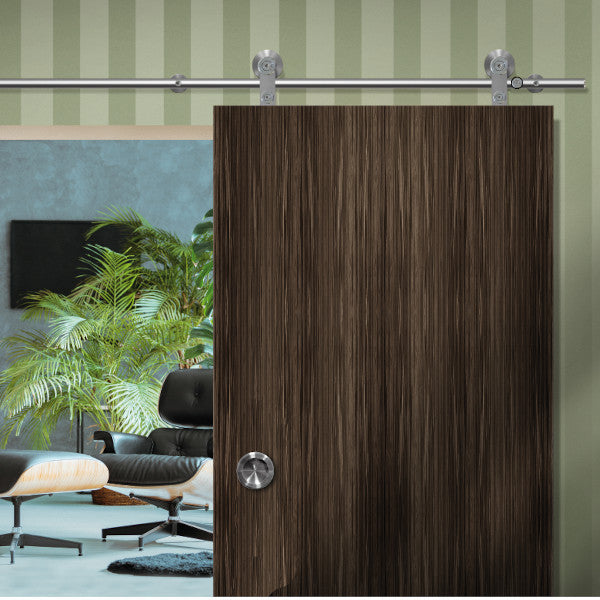 Sliding door hardware system Flatec VI in stainless steel for wooden doors