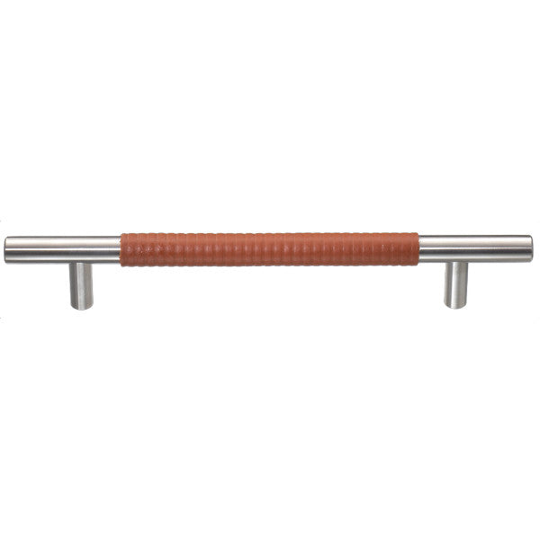 Ceres furniture handle with embossed leather in cognac  for cabinets