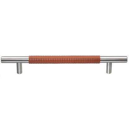 Ceres furniture handle with embossed leather in cognac  for cabinets