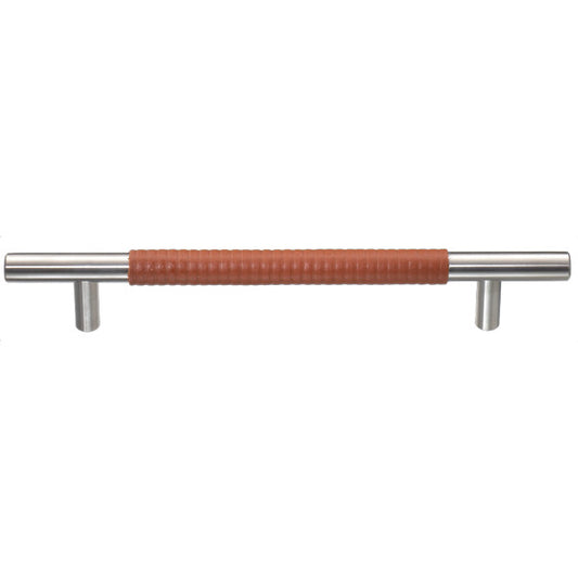 Ceres furniture handle with embossed leather in cognac  for cabinets
