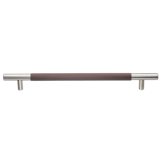 Ceres furniture handle with plain leather in cocoa for cabinets