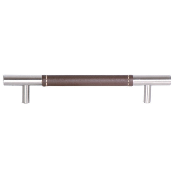Ceres furniture handle with leather in cocoa 