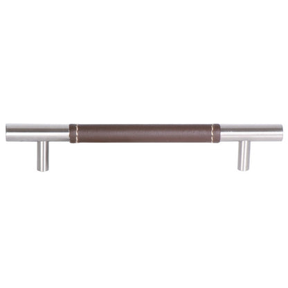 Ceres furniture handle with leather in cocoa 