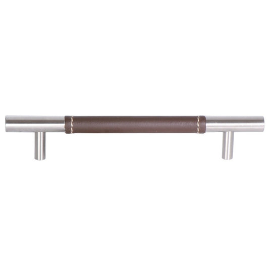 Ceres furniture handle with leather in cocoa 