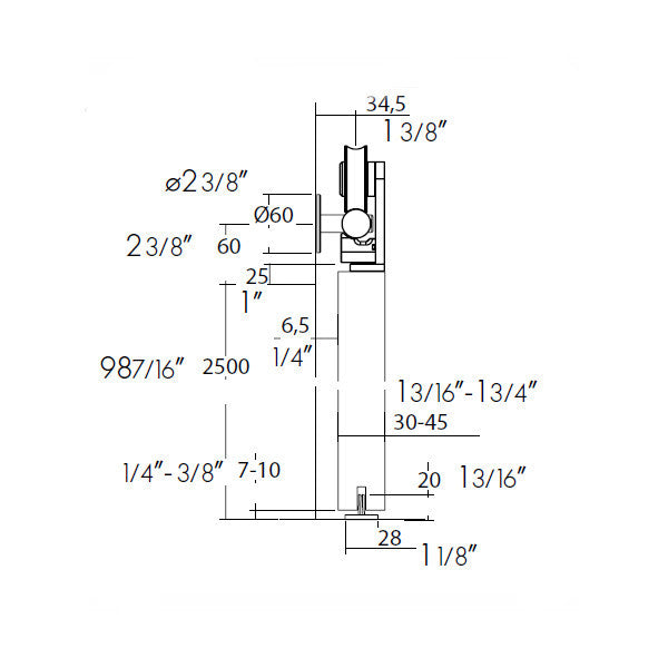 Sliding door hardware Pandora, wood