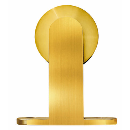 Pandora barn door hardware trolley in matte gold for mounting on wooden doors