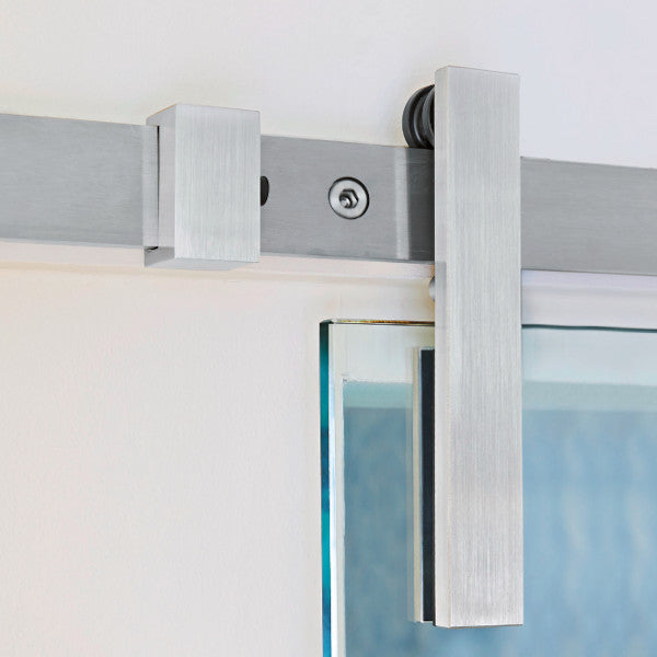 Sliding door hardware Runway in stainless steel installed on glass door