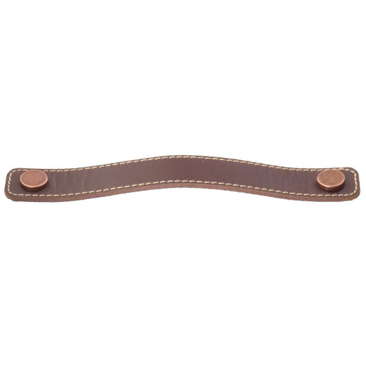 Campus leather strap handle in mocca for cabinets