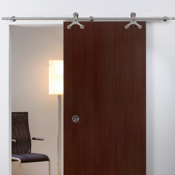 Sliding door hardware system Tritec in stainless steel for wooden doors