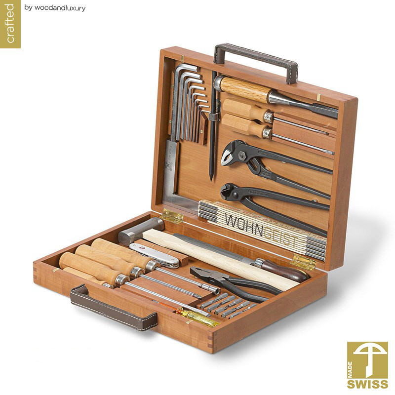 Wooden tool case with leather wrapped handle